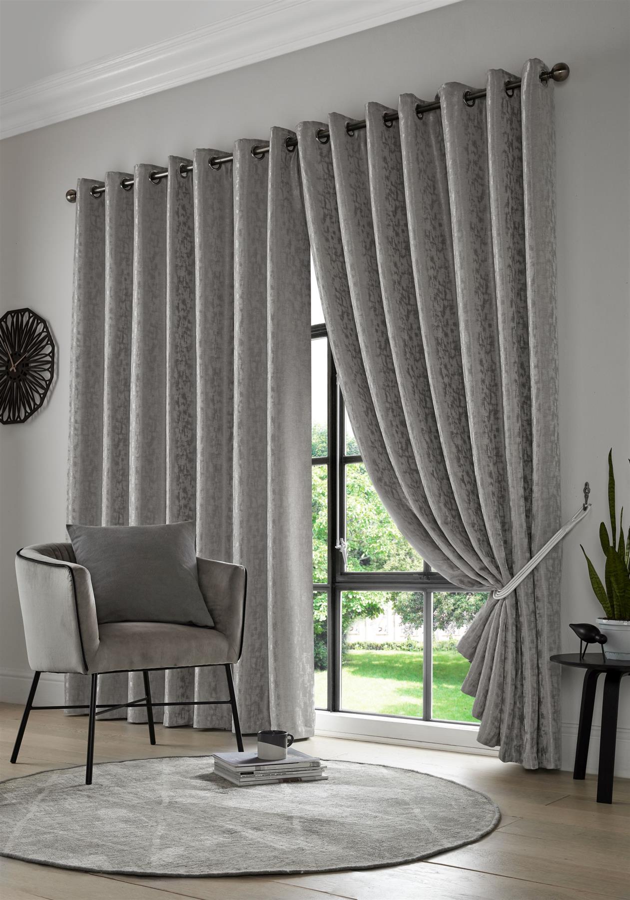 Silver Keswick Fully Lined Eyelet Curtains Pair
