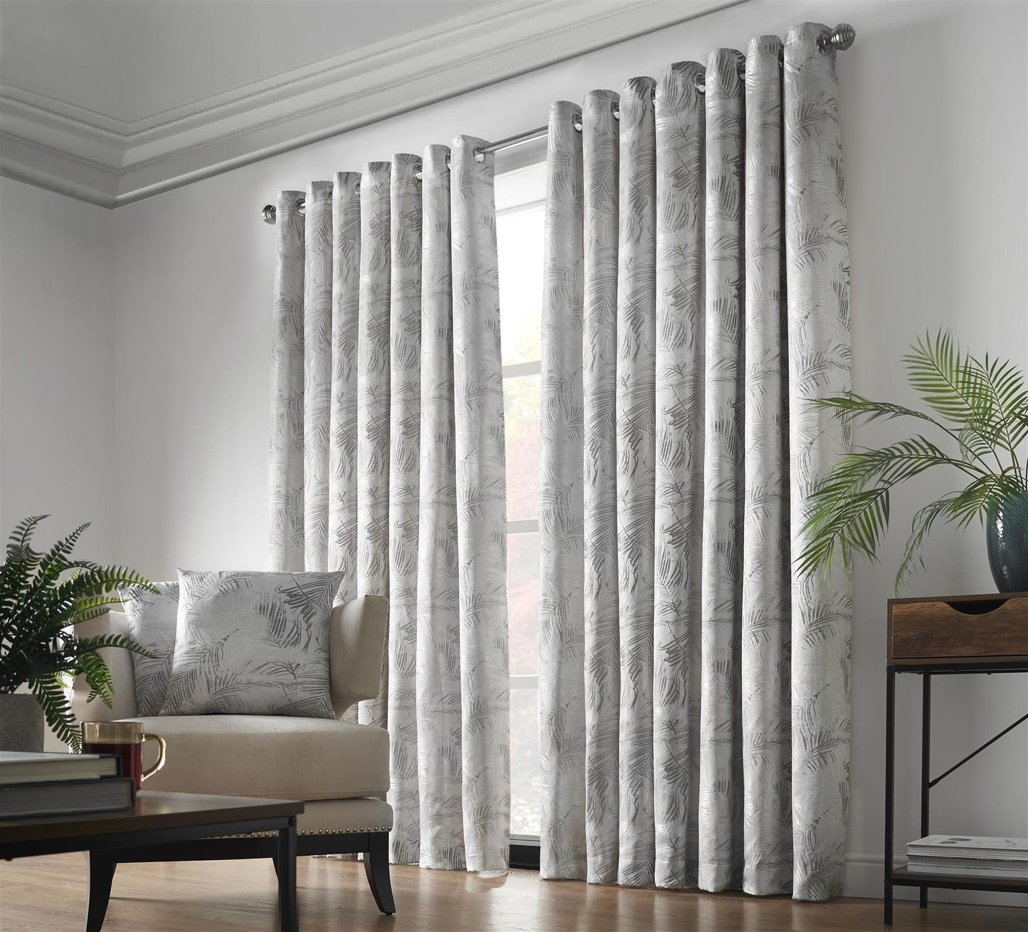 Silver Fiji Fully Lined Eyelet Curtains Pair