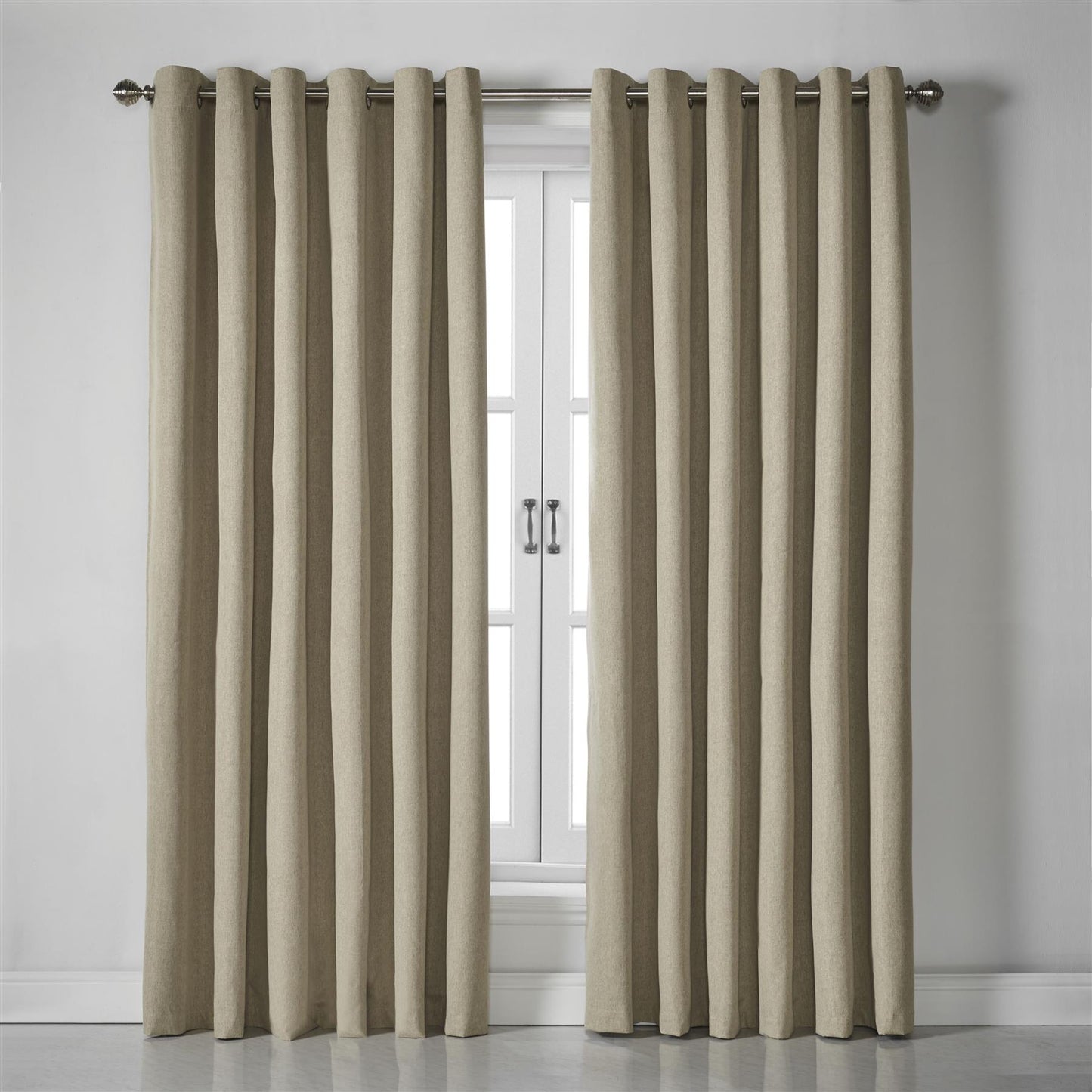 Beige Blackout Linen Look Eyelet Ring Top Curtains - Pair