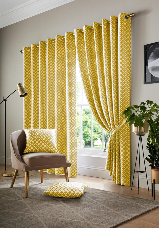 Clearance: Ochre Cotswold Fully Lined Eyelet Curtains Pair - 168cm x 137cm
