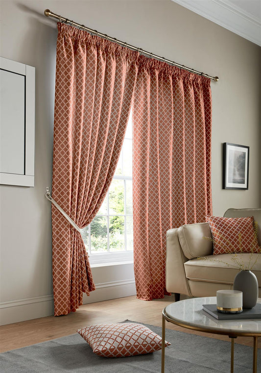 Clearance: Orange Cotswold Fully Lined Pencil Pleat Curtains Pair - 229cm x 229cm