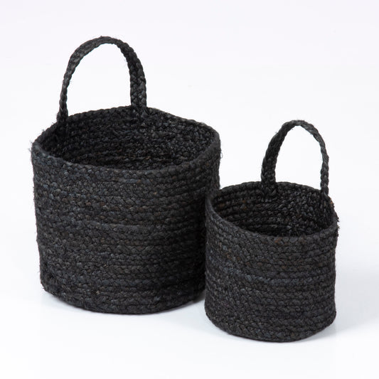Barbican Set of 2 Hanging Jute Basket Nested Black Colour