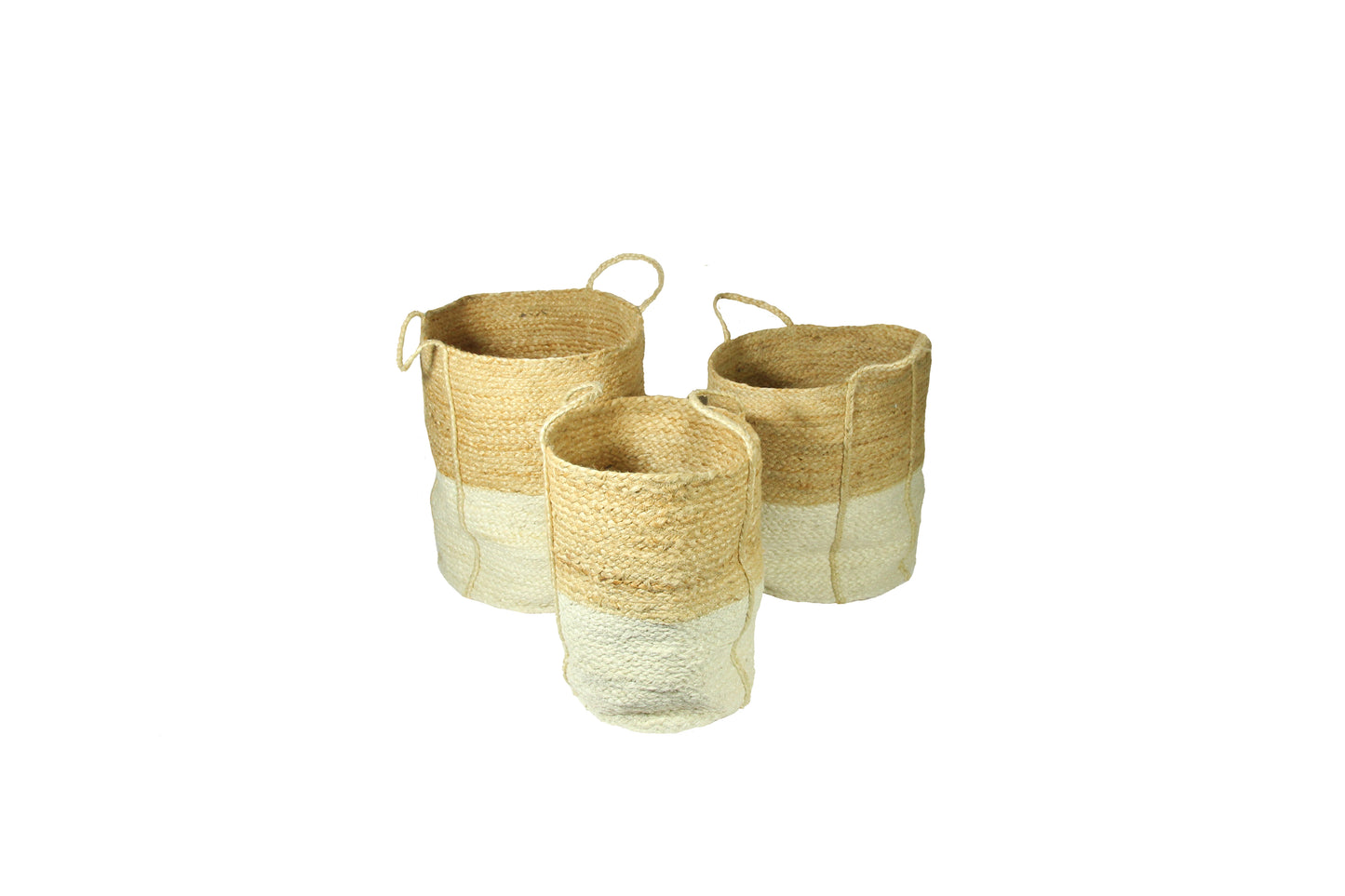 Beckenham Set of 3 100% Jute Cream Block Colour Round Basket