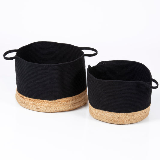 Beddington Set of 2 Cotton/ Jute Baskets Black Colour