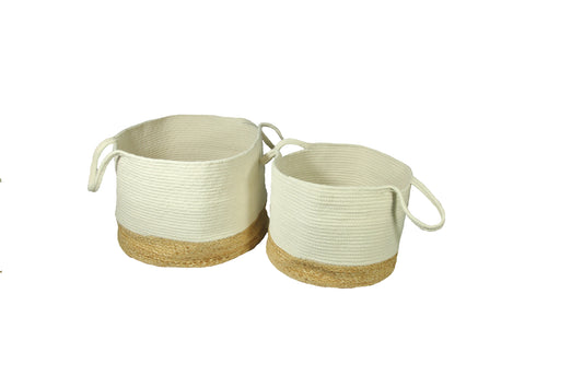 Beddington Set of 2 Cotton/ Jute Baskets Cream Colour