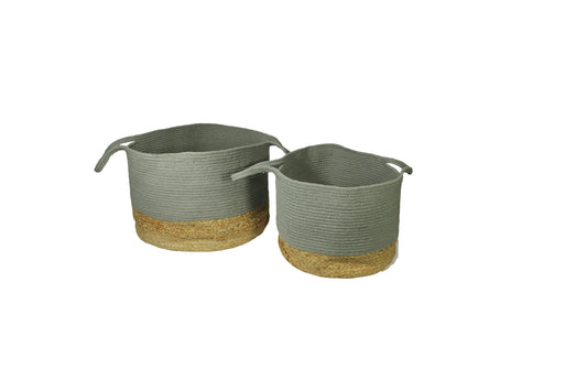 Beddington Set of 2 Cotton/ Jute Baskets Grey Colour