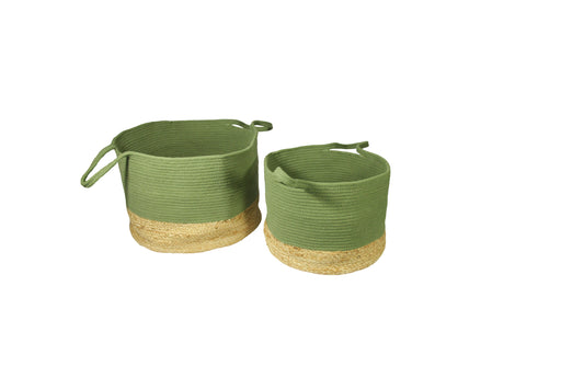 Beddington Set of 2 Cotton/ Jute Baskets Olive Colour