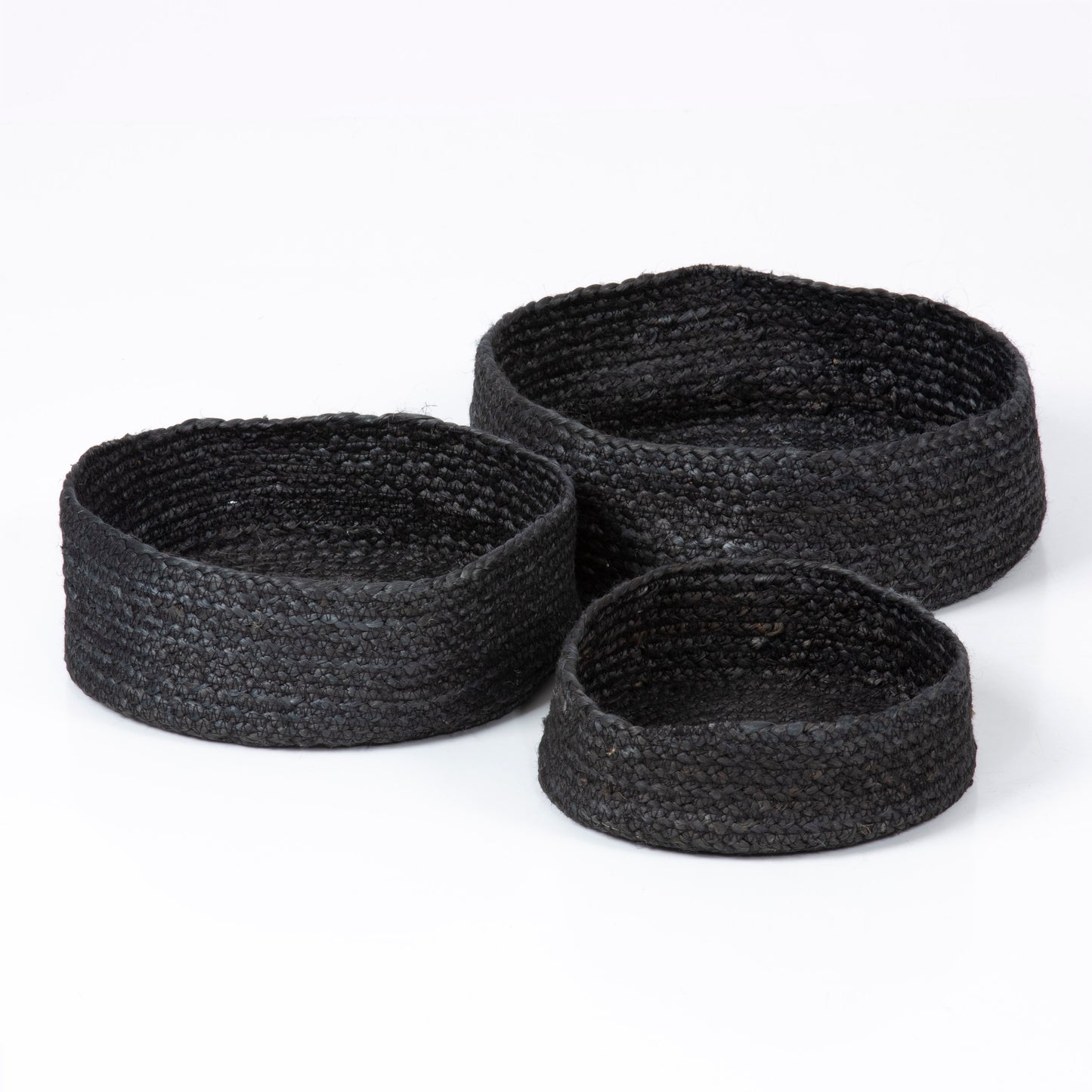 Bankside Set of 3 100% Jute Flat Round Basket Black Colour