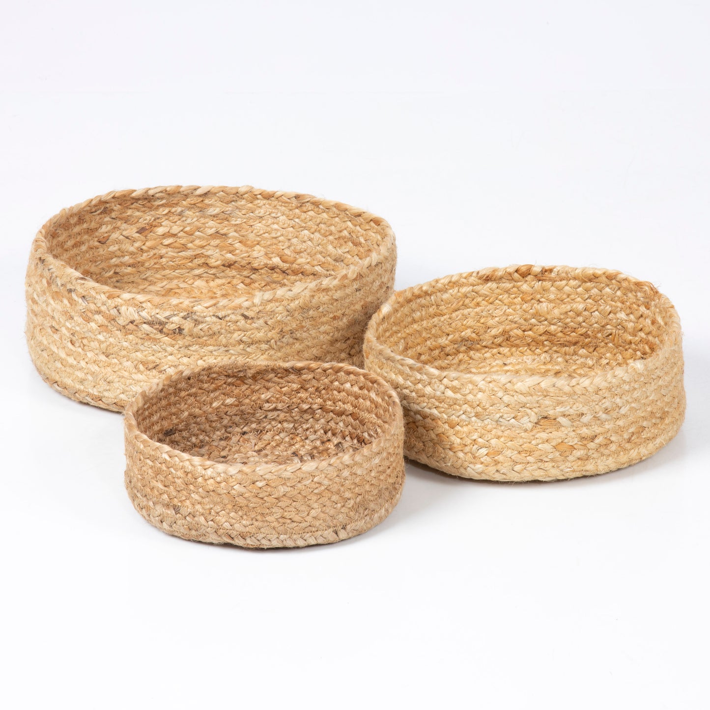 Bankside Set of 3 100% Jute Flat Round Basket Natural Colour