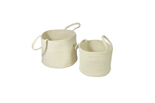 Beckton Set of 2 100% Cotton Baskets with Handle Cream Colour