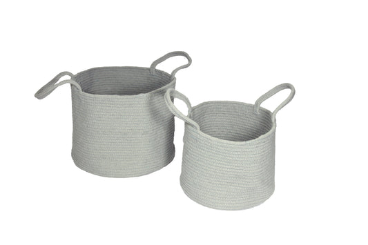 Beckton Set of 2 100% Cotton Baskets with Handle Grey Colour