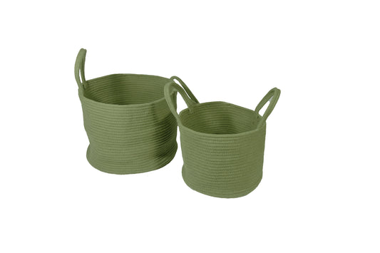 Beckton Set of 2 100% Cotton Baskets with Handle Olive Colour