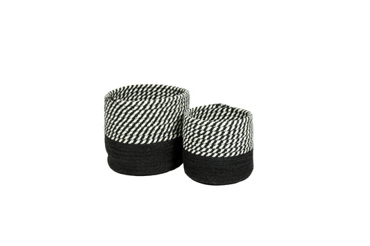 Barnes Set of 2 Round Jute/ Cotton Basket Black Stripe