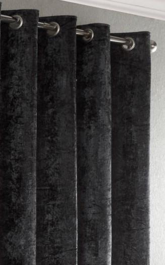 Charcoal Velvet Crushed Eyelet Curtains.  Pair