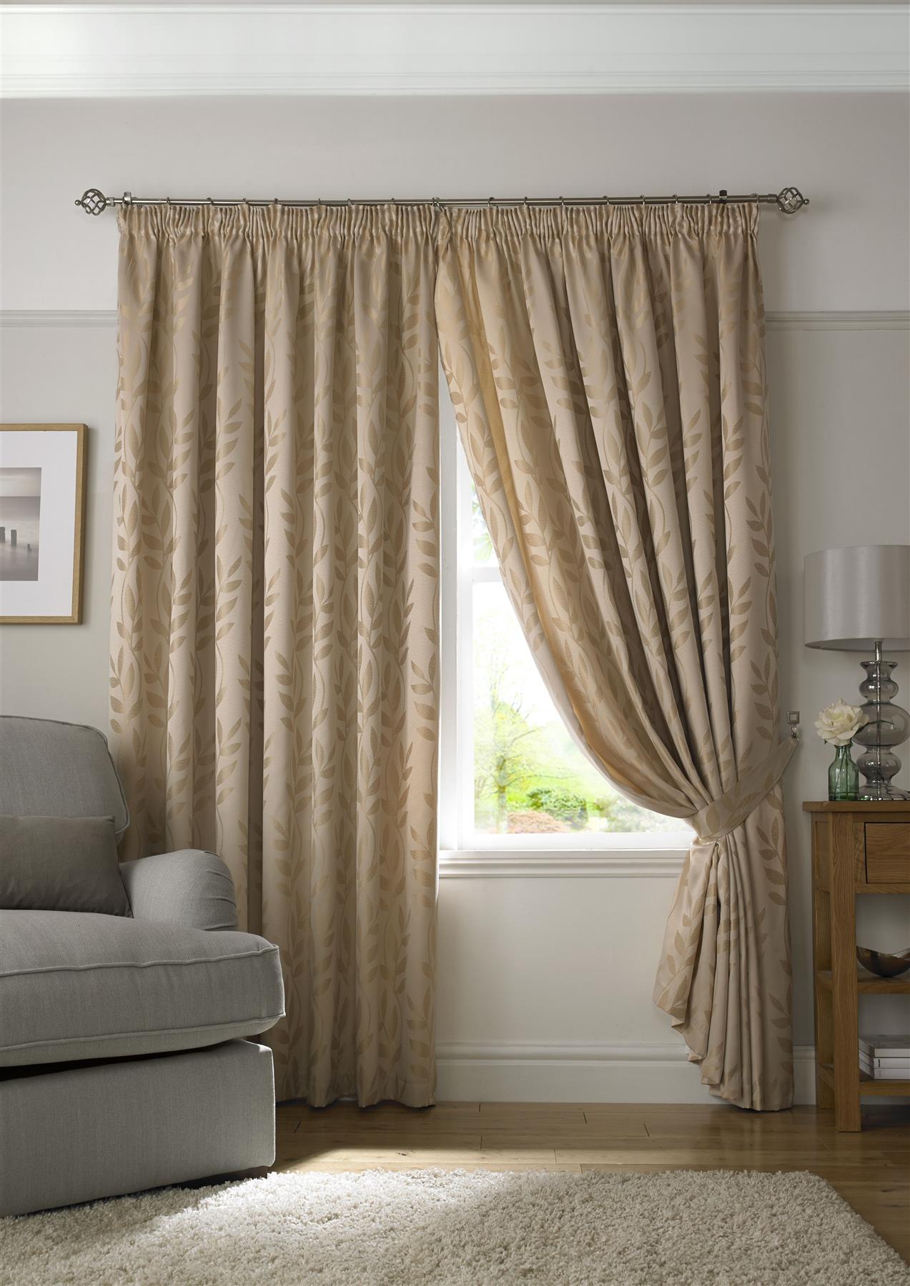 Latte Tivolia Fully Lined Pencil Pleat Curtains - Pair - Including Free Tie Backs
