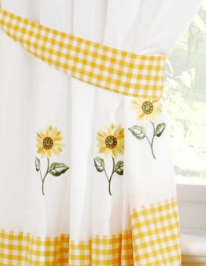Yellow/Multi Sunflowers Pencil Pleat Curtains Pair. Including free tie backs. Pelmet Available Seperately