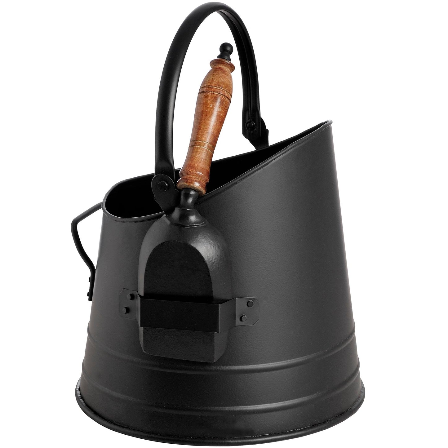 Black Coal Bucket with Teak Handle Shovel (11212) By Hill Interiors