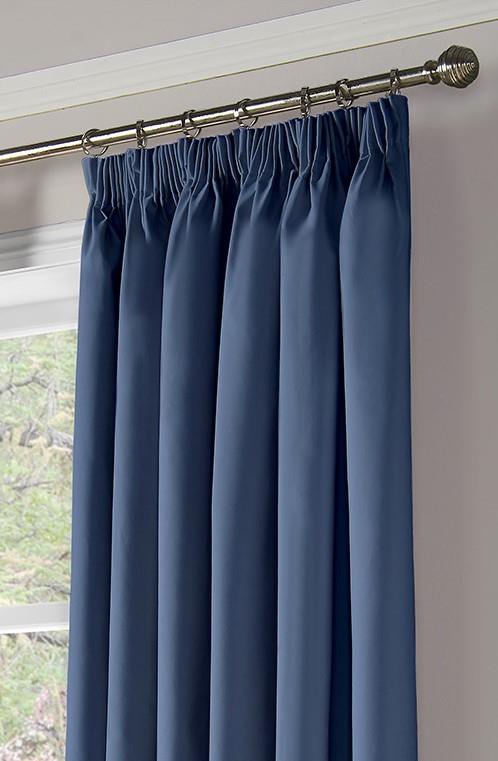 Blue 100% Blackout Thermal Taped Curtains - Pair
