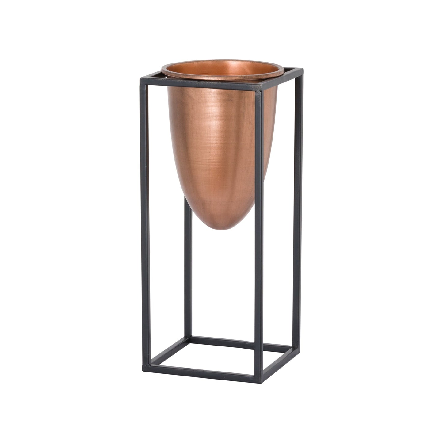 Copper Bullet Planter On Black Frame (19507) By Hill Interiors