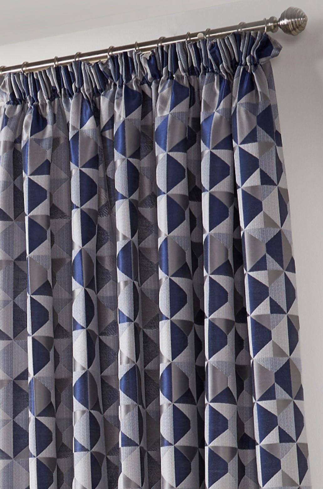 Navy Scandi Fully Lined Pencil Pleat Curtains Pair