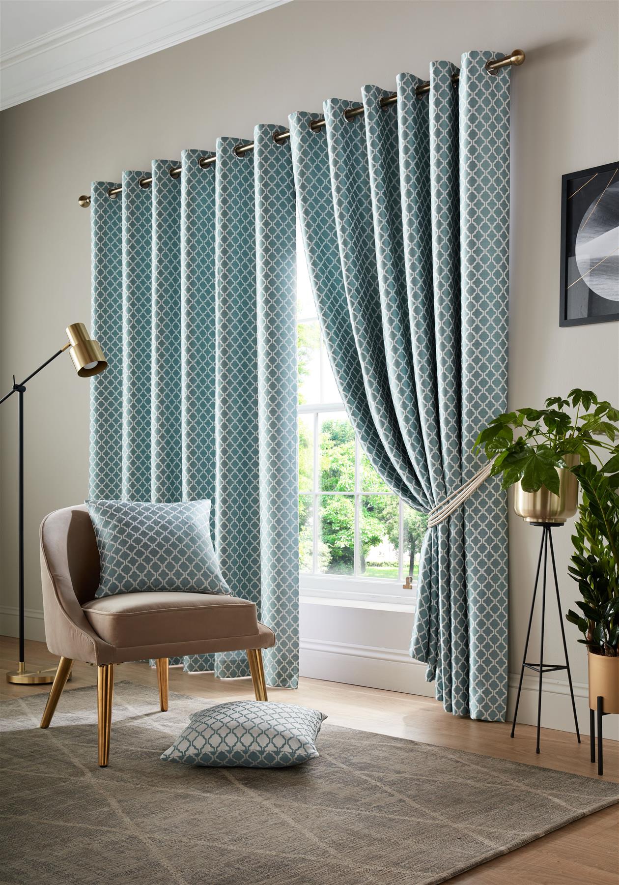 Teal Cotswold Fully Lined Eyelet Curtains Pair