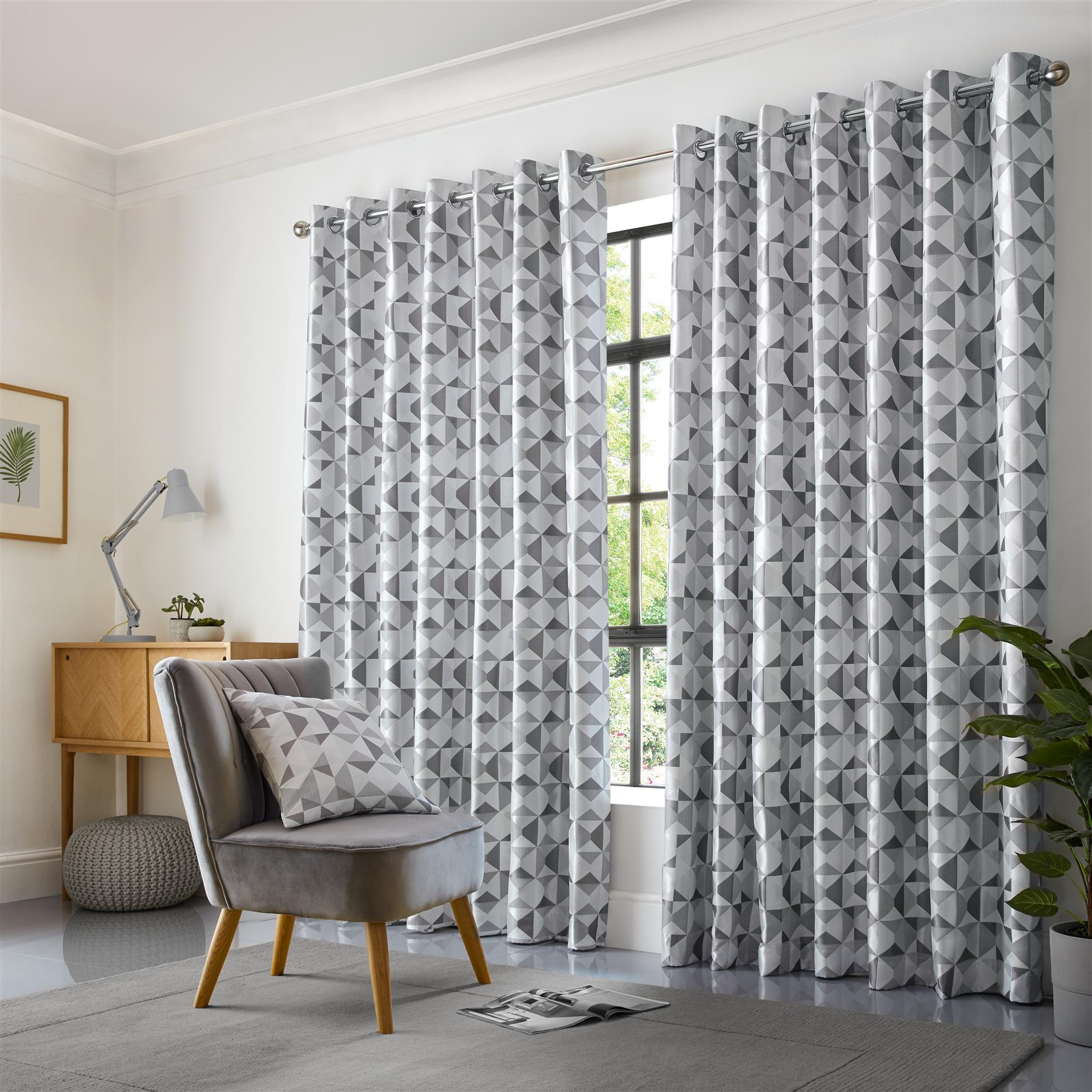Silver Scandi Fully Lined Eyelet Curtains Pair