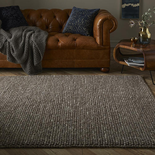 Delilah Mottled Taupe Wool Pebble Textured Rug