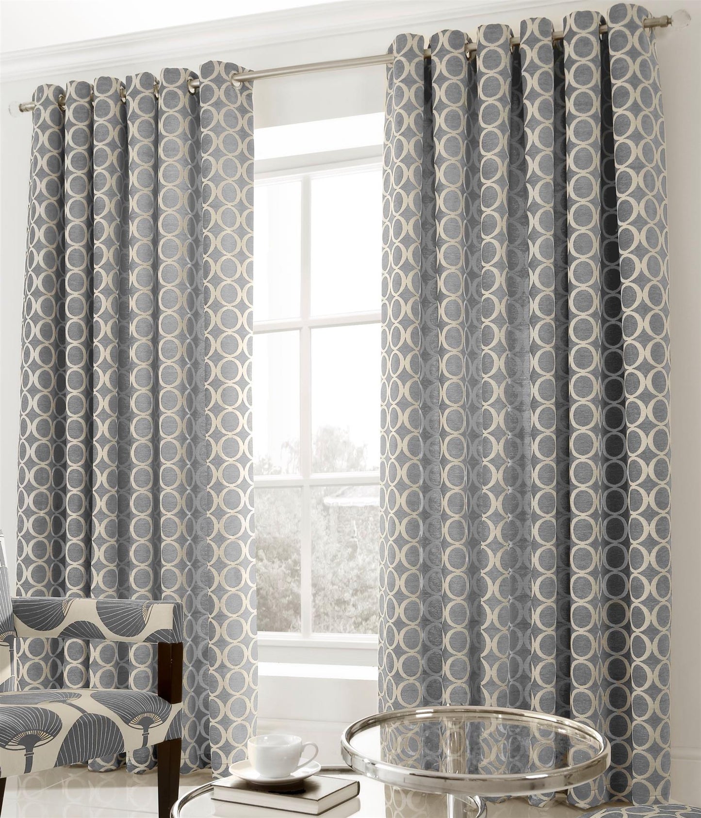 Silver Oh Fully Lined Eyelet Curtains Pair