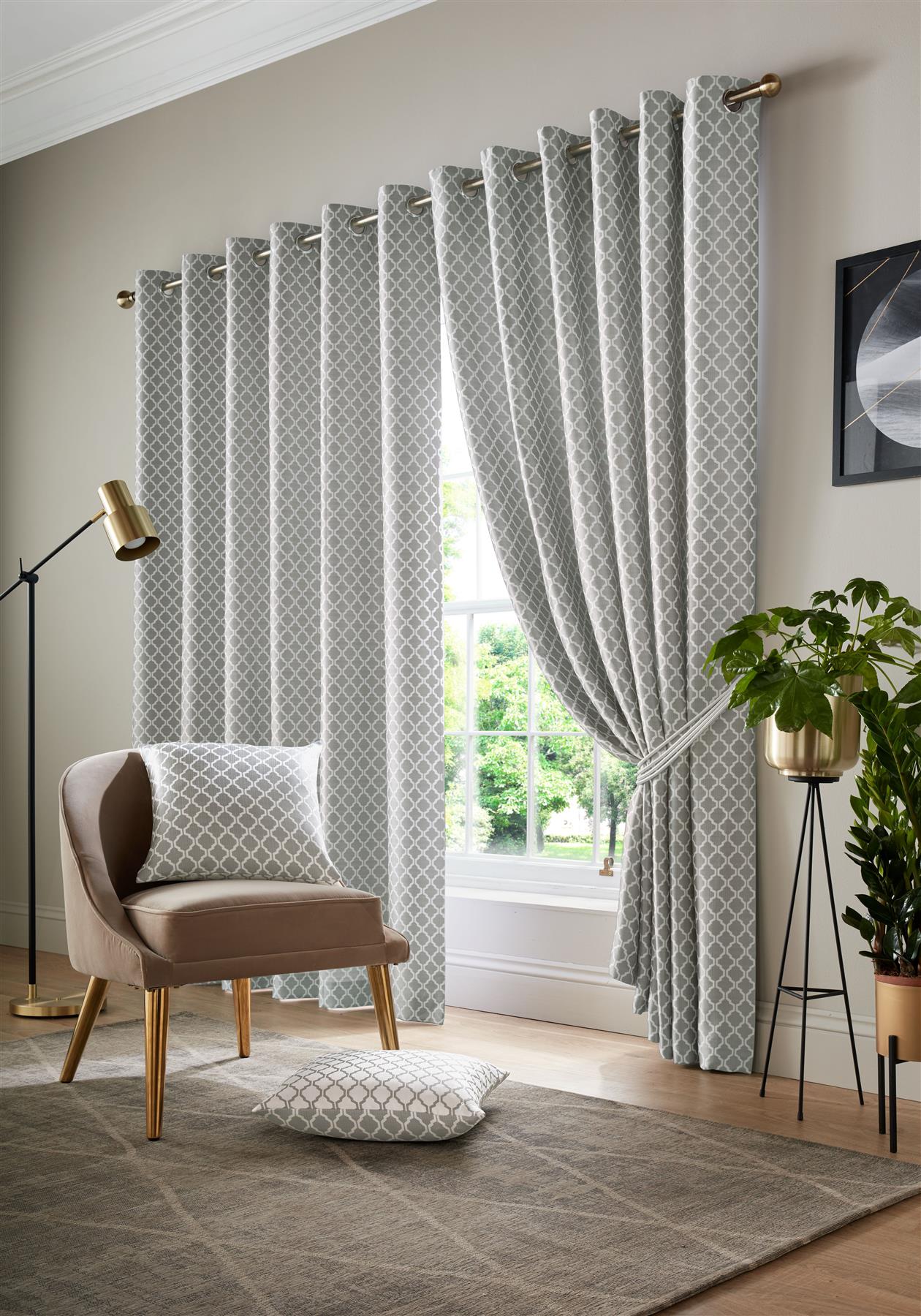 Silver Cotswold Fully Lined Eyelet Curtains Pair
