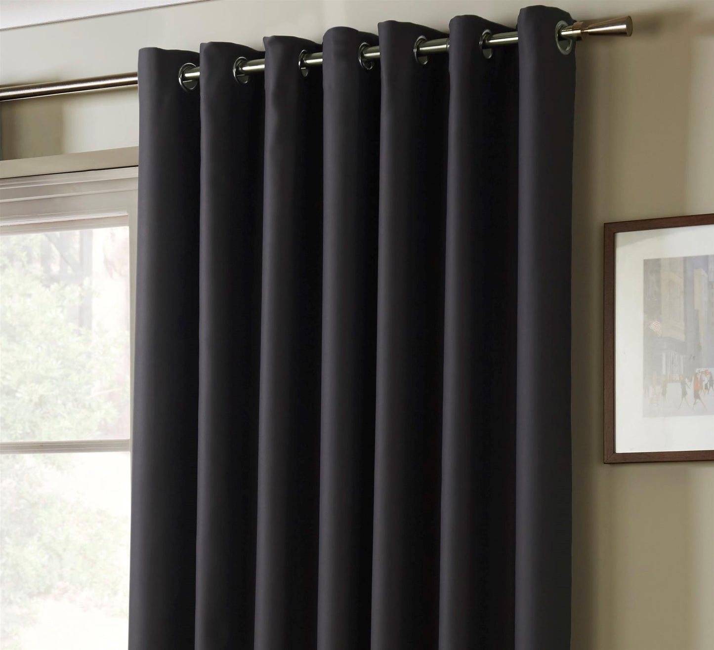 Charcoal Blackout Thermal Eyelet Curtains - Pair