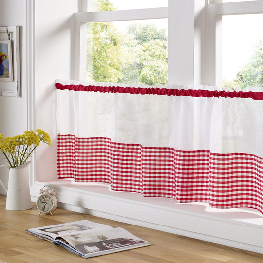 Red Gingham Check cafe curtain panel