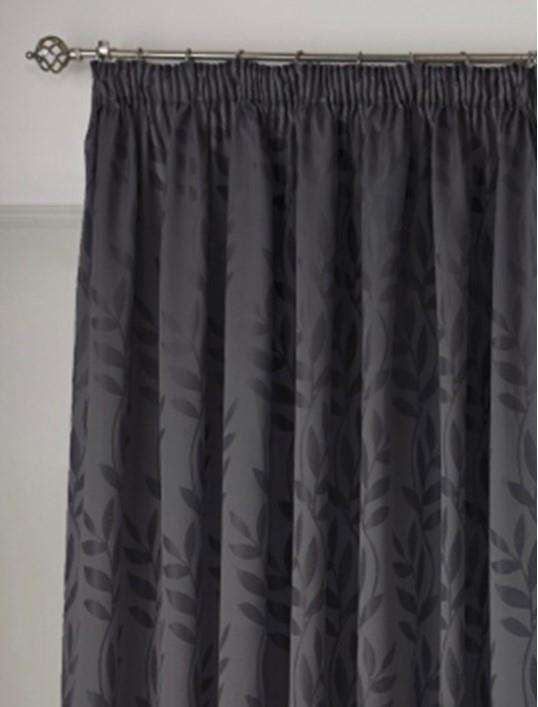 Charcoal Tivolia Fully Lined Pencil Pleat Curtains - Pair - Including Free Tie Backs