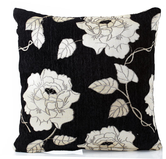 Black Rose Chenille Cushion Covers