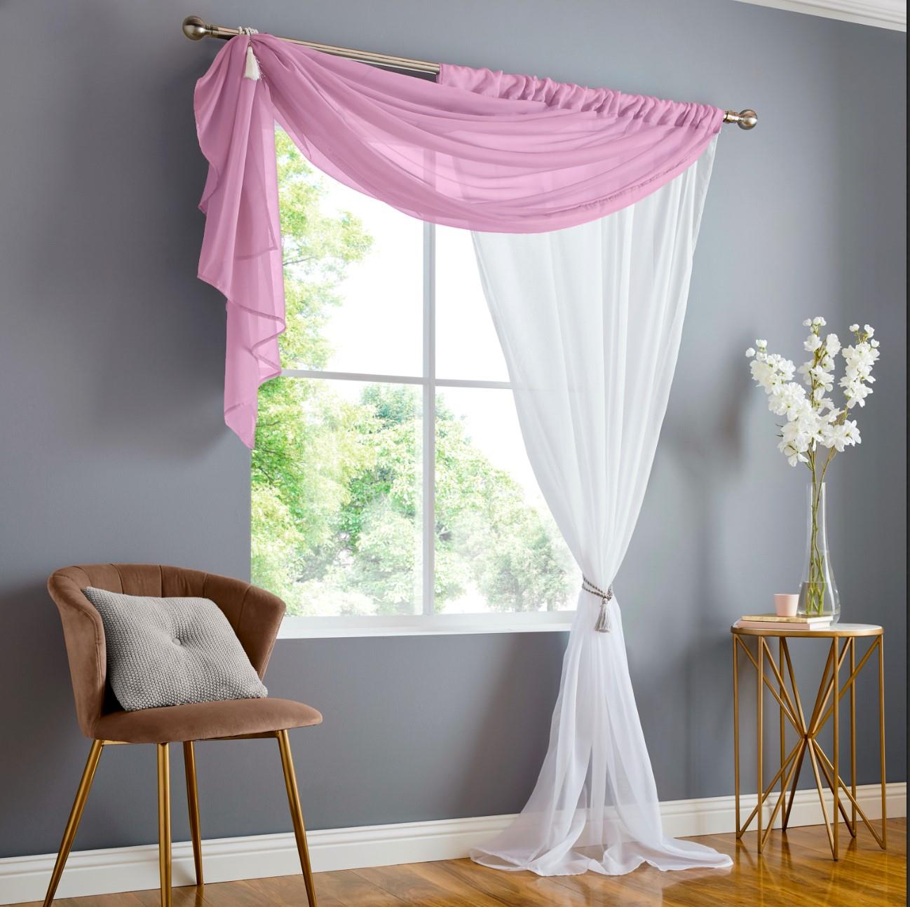 Blush/White Double Display Voile Slot Top Curtain Panels