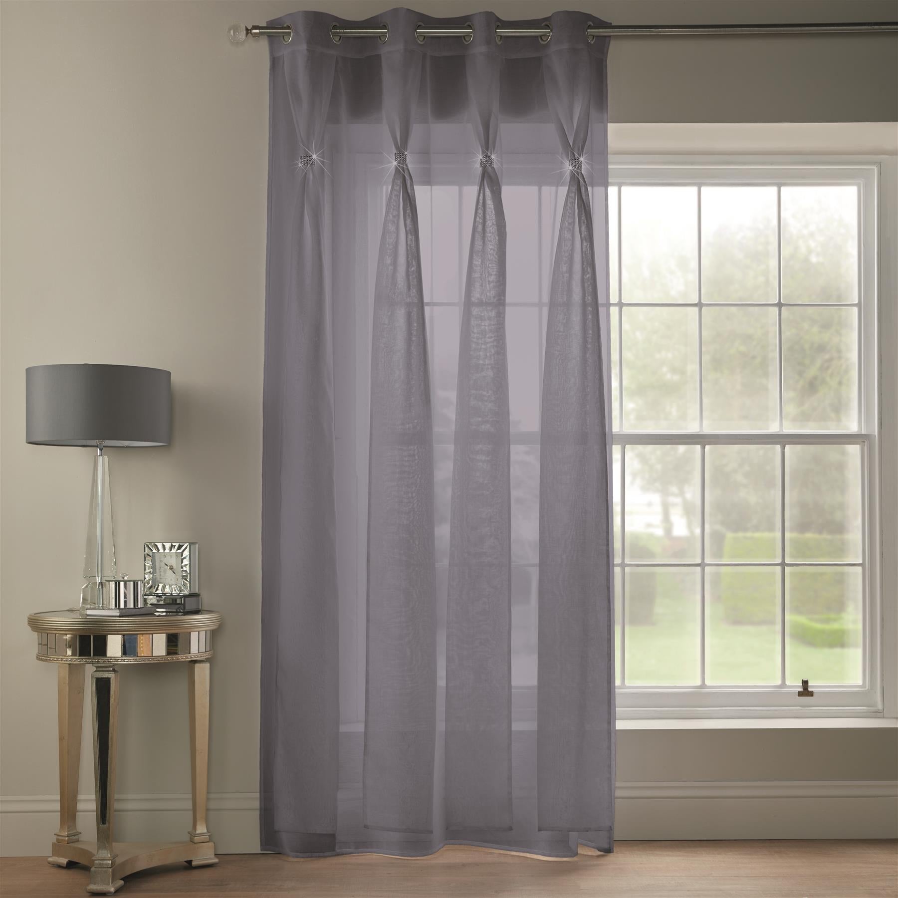 Silver Diane Eyelet Voile Curtain Panel