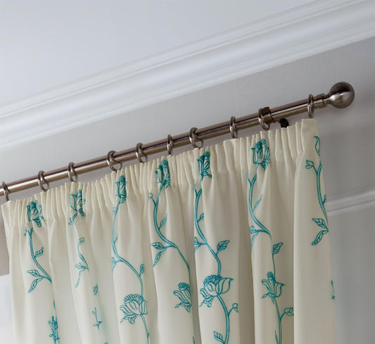 Teal Exe Fully Lined Pencil Pleat Curtains Pair.