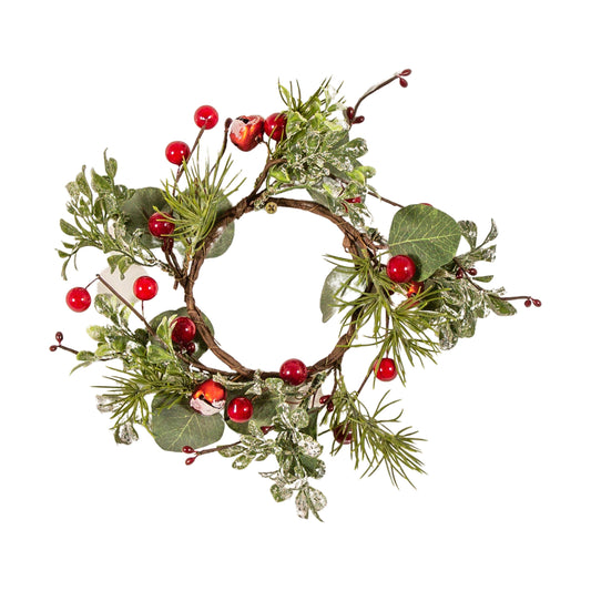 Eucalyptus Candle Ring Snowy Red Berries by Gallery