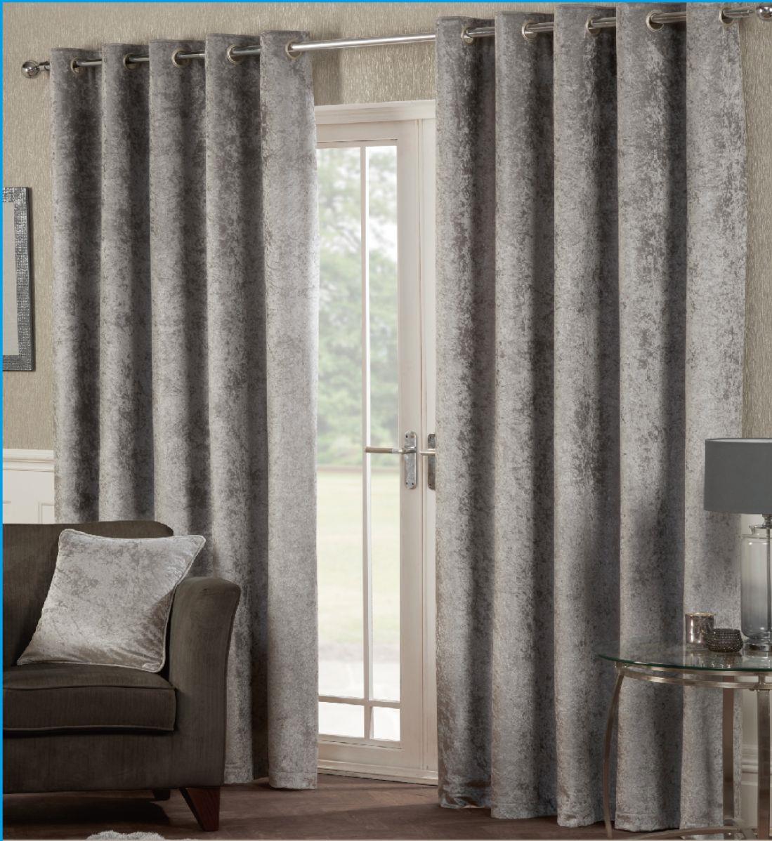 Silver Velvet Crushed Eyelet Curtains.  Pair