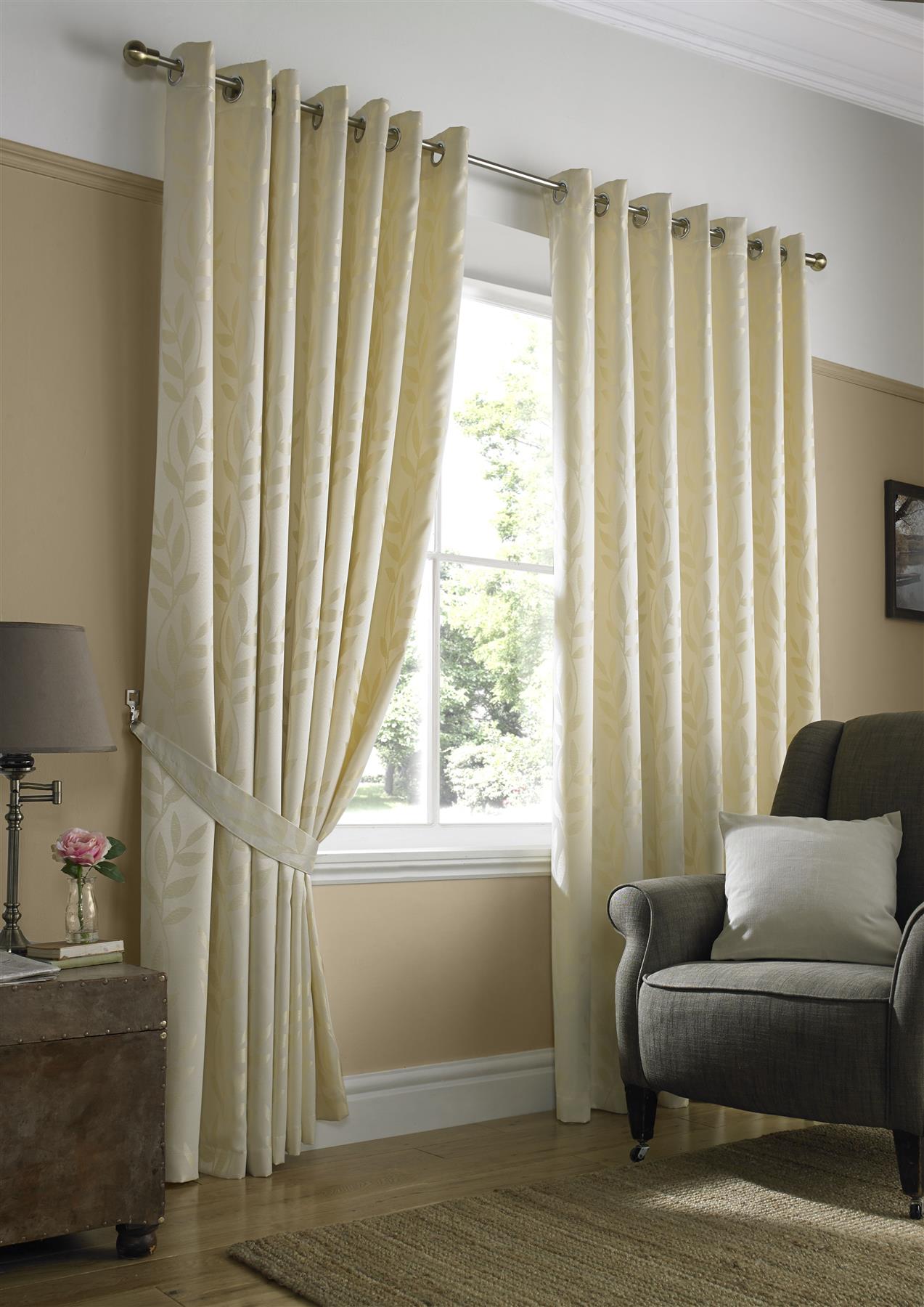 Cream Tivolia Fully Lined Eyelet Curtains - Pair - Including Free Tie Backs