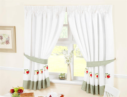 Green/Multi Fruity Pencil Pleat Curtains Pair. Including free tie backs. Pelmet Available Seperately