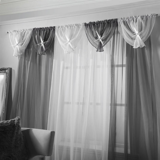 White Marble Textured Slot Top Voile Curtain Panel
