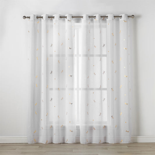 White/Beige Dragonflies Eyelet Voile Curtain Panel