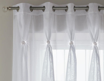 White Diane Eyelet Voile Curtain Panel