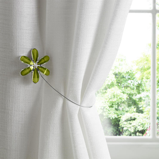 Green Flower Magnetic Curtain Tie Backs Pair