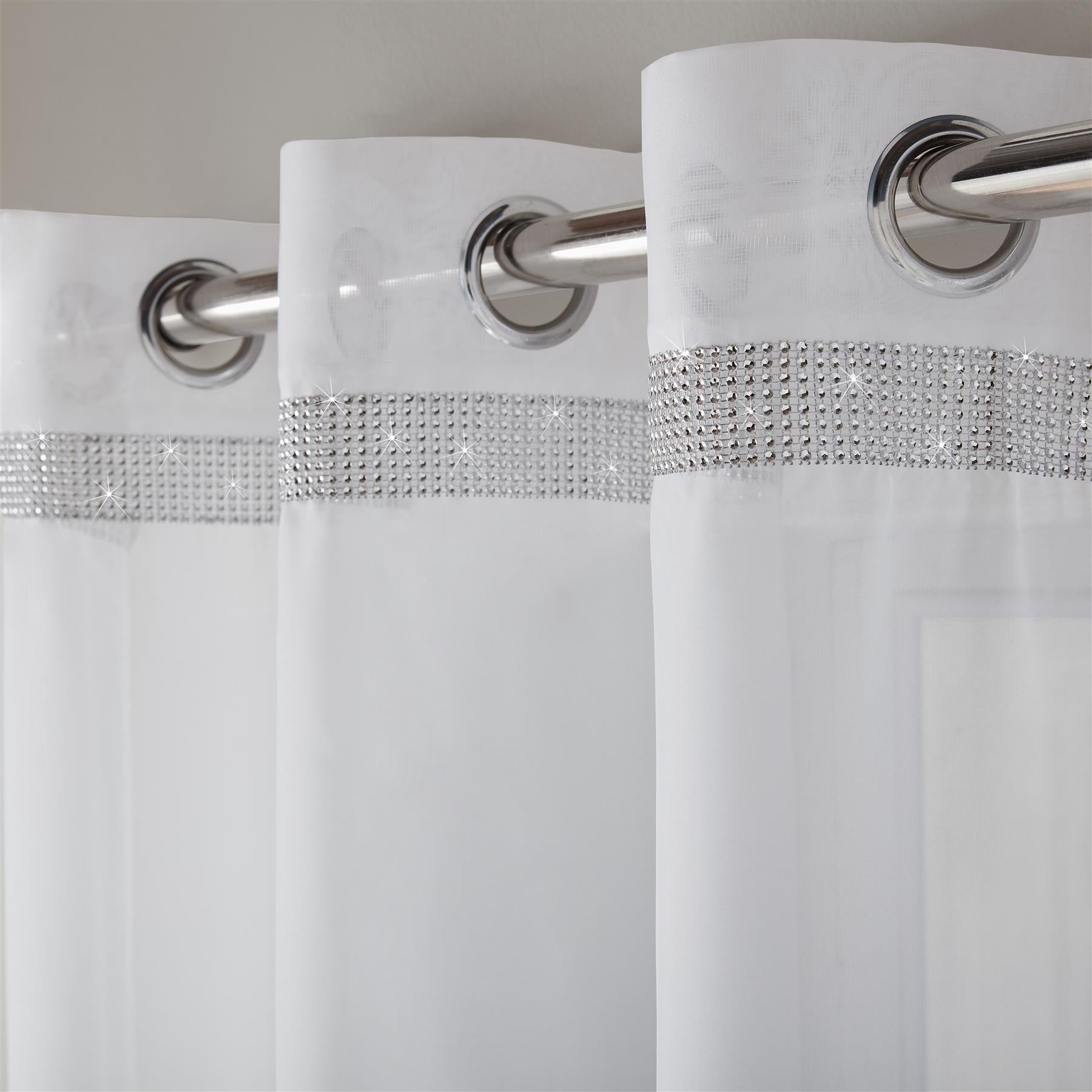 White Glittery Eyelet Voile Curtain Panel