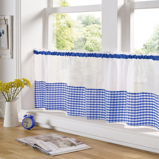 Blue Gingham Check cafe curtain panel
