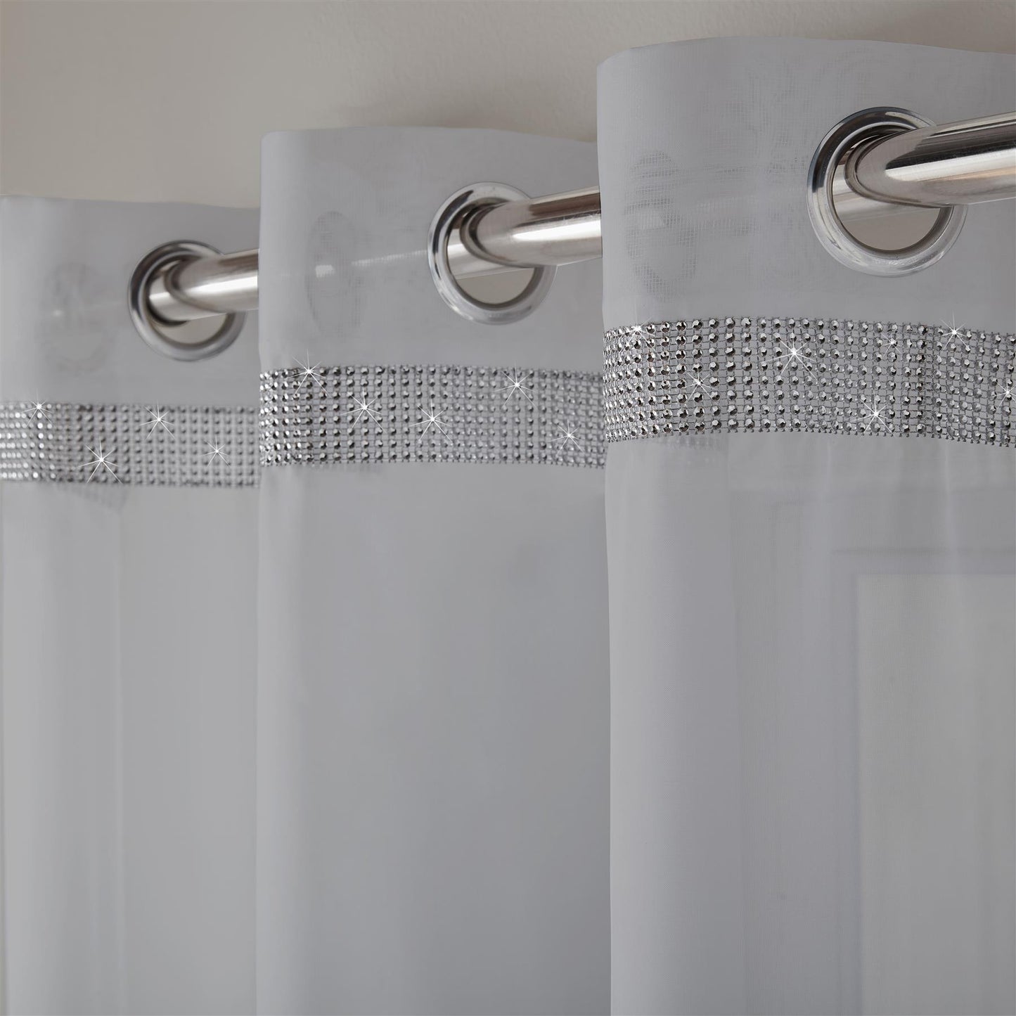 Silver Glittery Eyelet Voile Curtain Panel