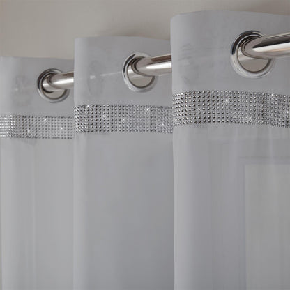 Silver Glittery Eyelet Voile Curtain Panel