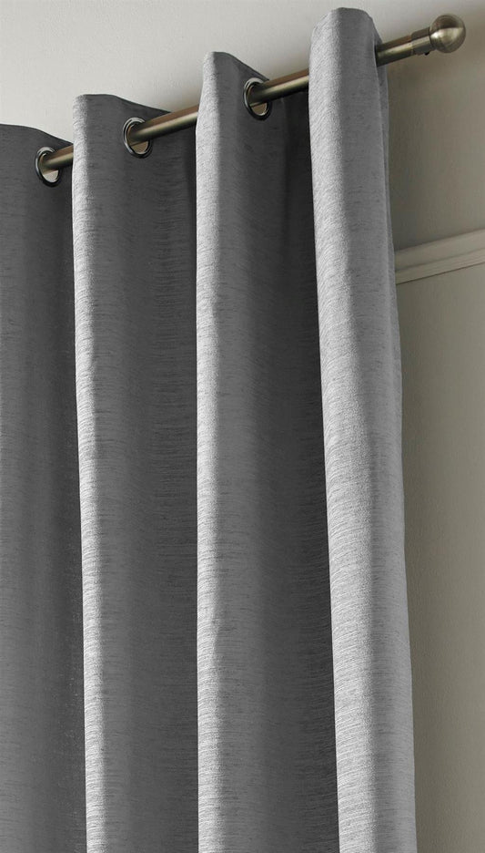 Silver Plain Chenille Fully Lined Eyelet Curtains Pair