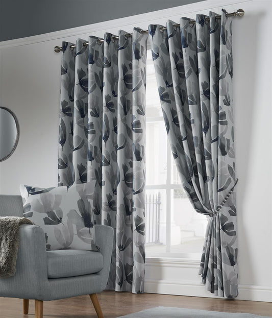Charcoal Amster Blackout thermal eyelet curtains. Pair.